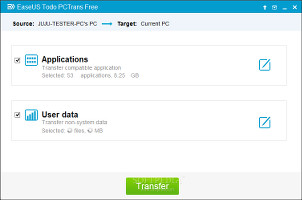 Showing the panel with apps and user data in EaseUS Todo PCTrans